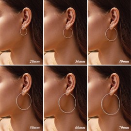 Chriscoco Hoop Earrings 925 Silver for Women Hoop Earrings Large Silver Hypoallergenic Lightweight Hoop Earrings Silver for Girls 20/30/40/50/60/70 mm, Silver, No Gemstone