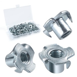 BOUMVID Einschlagmuttern M6 X 9mm, 50 Stück Einschlagmutter Schlagmuttern Gewindeeinsatz, DIN 6930 / ISO 6930g Kohlenstoffstahl Einschraubmutter mit 4 Einschlagspitzen für Holz Kunststoff