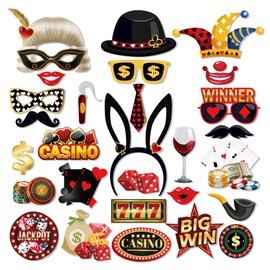 Lide Road 25Pcs Casino Party Decor Las Vegas Casino Photo Booth Props Las Vegas Night Party Decorations Funny DIY Poker Theme Selfie Props Kit Casino Theme Photo Booth Props