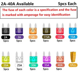 Mini Fuses,Blade Fuses Assorted Car Fuses Assorted Auto Car Replacement Kit 2A - 40A with 1 Storage Case and 1 Fuse Clip (Mini fuse)