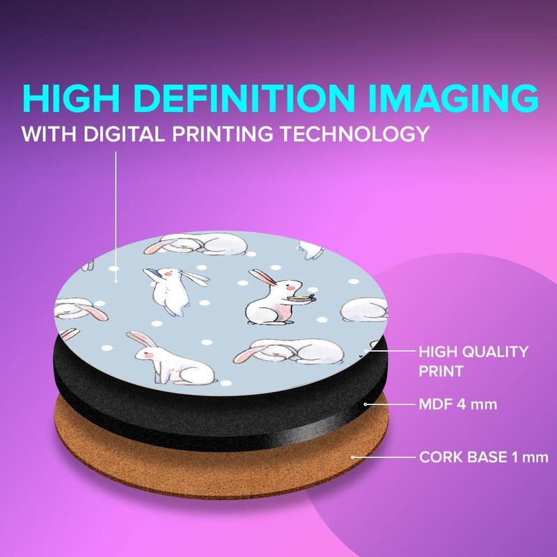 1 x Round Jumbo Size Coaster 12cm Cute Easter Bunny