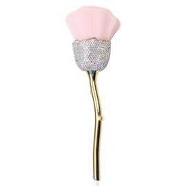 WOKOTO 1pcs Rose Nail Dust Brushes Embedded White Rhinestones For Acrylic Nails Powder Remover Brushes Trimming Cleaning Tools Loose Face Cosmetics Blending Foundation Powder Brush Make Up Brushes