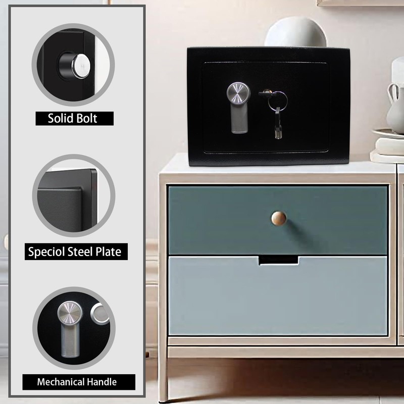 Yuanshikj Steel Safe Box - Key Locked, 0.2 Cubic Ft