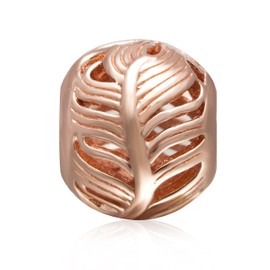 SOUKISS Soulbeads Rose Gold Spacer Charms 925 Sterling Silver Openwork Beads Fits European Bracelet (Feather)