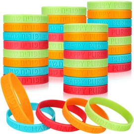 Beeveer 200 Pcs Happy Purim Rubber Bracelets Unisex Silicone Wristbands Solid Colored Stretch Bracelets Bulk for Men Women Teens Purim Party Events Jewish Carnival Holiday, 4 Colors