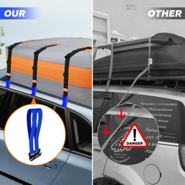 6 Rooftop Cargo Tie Down Hook Straps-Secure Any Car Roof Bag, Roof Rack Cargo Carrier,or Car Top Carrier,Durable and Solid, No Roof Rack Required, Compatible with Most Cars - Registered Patent (Blue)