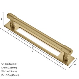 khtumeware 5 Pack 8 Inch(203 mm) Center to Center Brushed Gold Cabinet Pull Backplate with Base Plate Zinc Brushed Brass Kitchen Cabinet Handles Drawer Pulls Cabinet Hardware