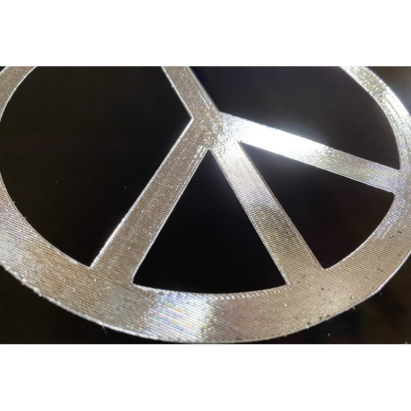 Engraved Peace Sign Car Tag Diamond Etched Silver on Black