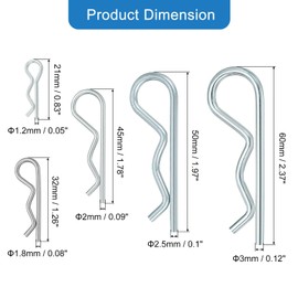 sourcing map 38Pcs 5 Size Cotter Pins Assortment Kit, Hitch Pins Retaining Pin R Clip Hairpin Carbon Steel Silver Tone