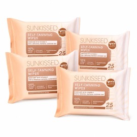 Sunkissed Self Tanning Wipes Pack of 4 – 25 Count Each, Gradual Natural Looking Tan, Enriched with Vitamin E, Coconut Fragrance, Biodegradable Face & Body Tan