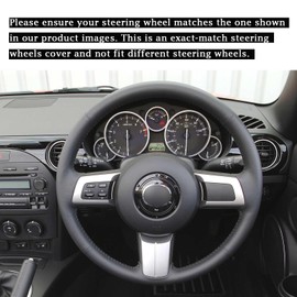 USHTIGER Car Steering Wheel Cover for 2008 Mazda MX-5 Miata Sport 2010 2006 MX5 Grand Touring 2007 Manual 2012 6spd NC 2005 RX-8 2009 CX-7 DIY Hand Sewn Black Microfiber Leather