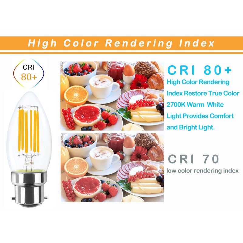 Lamsky 4-Pack 6W B22 Bayonet LED Filament Candle Light Bulb,2700K