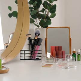 Relaxdays 3 Compartments Hexagonal Brush Holder Height 12.5 x Width 12.5 x Depth 12.5 cm Wire Pen Cup Desk Colour Choice