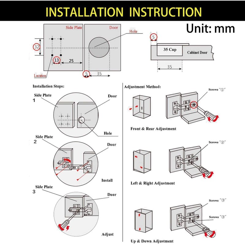 LUCKYBEE 175 Degree Hinge 2 Pack Concealed Hinges Slide Hinges