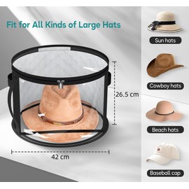 WEKIWGOT Hat Storage with Viewing Window for 7 Hats, Large Transparent Storage Organiser for Cowboy Hat, Women's Hat & Wide Brim, Sturdy Case for Wardrobe and Travel (Black, 2 Pieces)