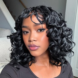 10 Inch Pre Looped Curly Crochet Hair 8 Packs Black Boho French Curl Crochet Braids Short Bob Goddess Box Braids Loose Wave Synthetic Hair Extensions for Women