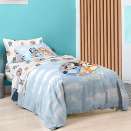 Saturday Park Bluey and Bingo Rainbow Clouds Twin Bed Set - 5 Piece 100% Organic Cotton Bedding with Duvet Cover and Sheets - GOTS & Oeko-TEX Certified