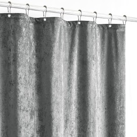 Fredsure Distressed Velvet Shower Curtain Set, 13 Pieces Grey Including 1 Piece 72"x72" Shower Curtain and 12 Pieces Silver Hooks