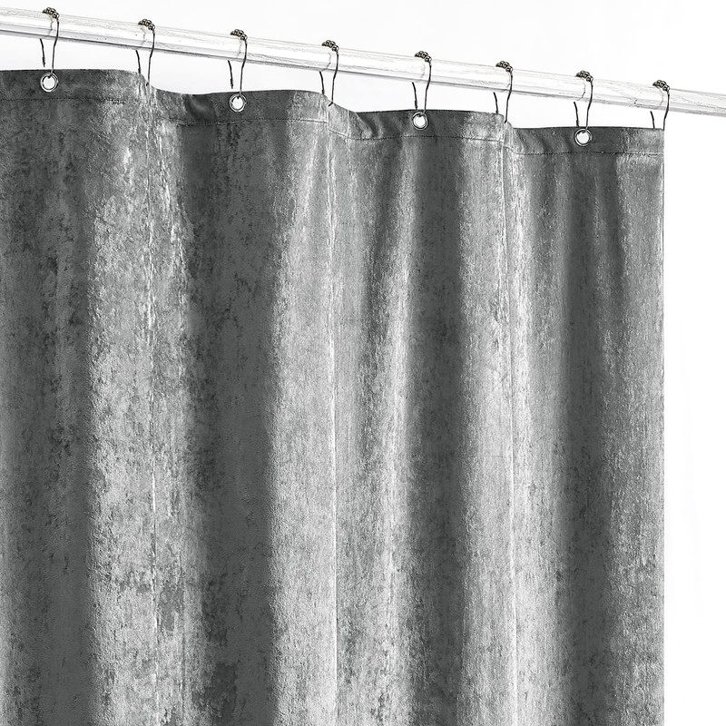 Fredsure Distressed Velvet Shower Curtain Set, 13 Pieces Grey Including