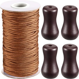 1.8 mm Braided Lift Shade Cord 55 Yards/Roll with 4 Pieces Wood Pendant for Aluminum Blind Shade, Gardening Plant and Crafts (Brown)