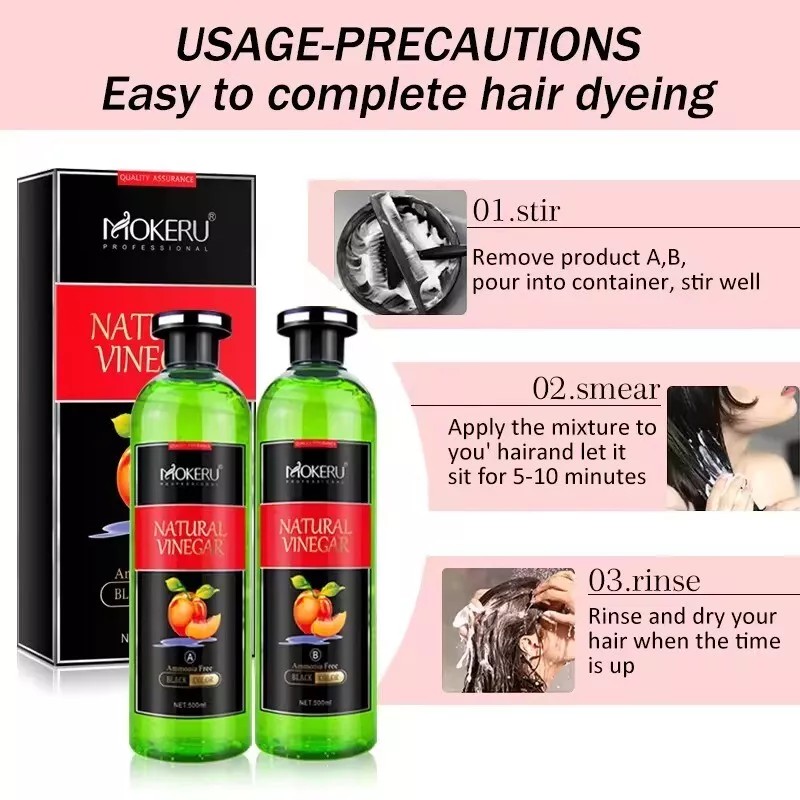 MOKERU Natural VINEGAR BLACK HAIR DYE CREAM 500ml*2/Pac Black Hair