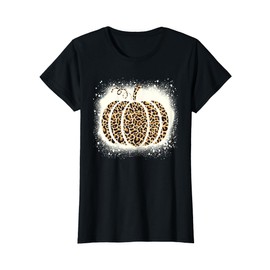 Leopard Print Pumpkin Vintage Girls Womens Bleached Graphic T-Shirt