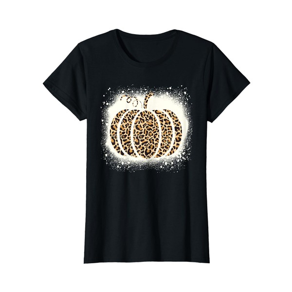 Leopard Print Pumpkin Vintage Girls Womens Bleached Graphic T-Shirt
