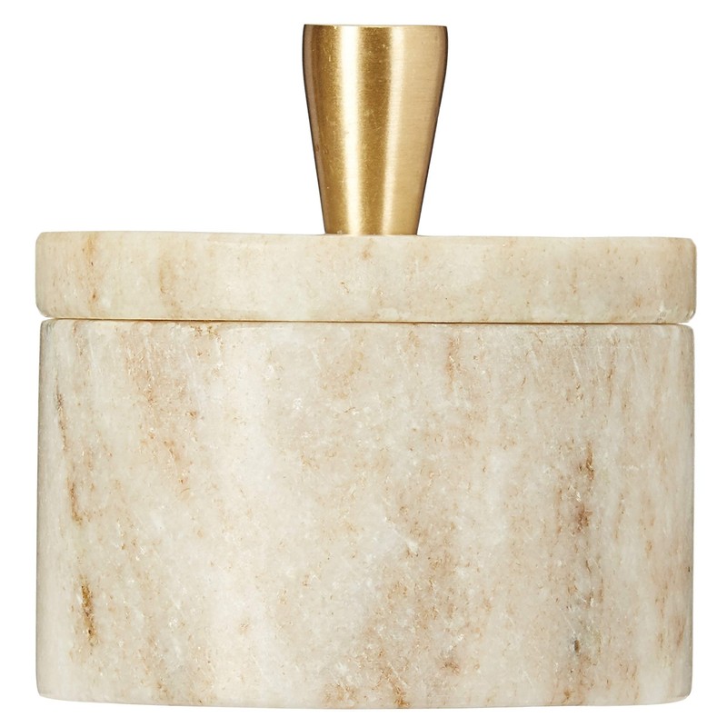 Queenza Brown Marble Salt Cellar with Lid and Premium Brass