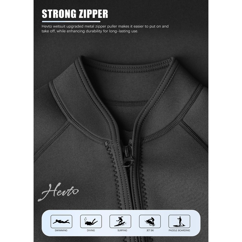Hevto Wetsuits Men 3/2mm Neoprene Front Zip Full Wet Suit