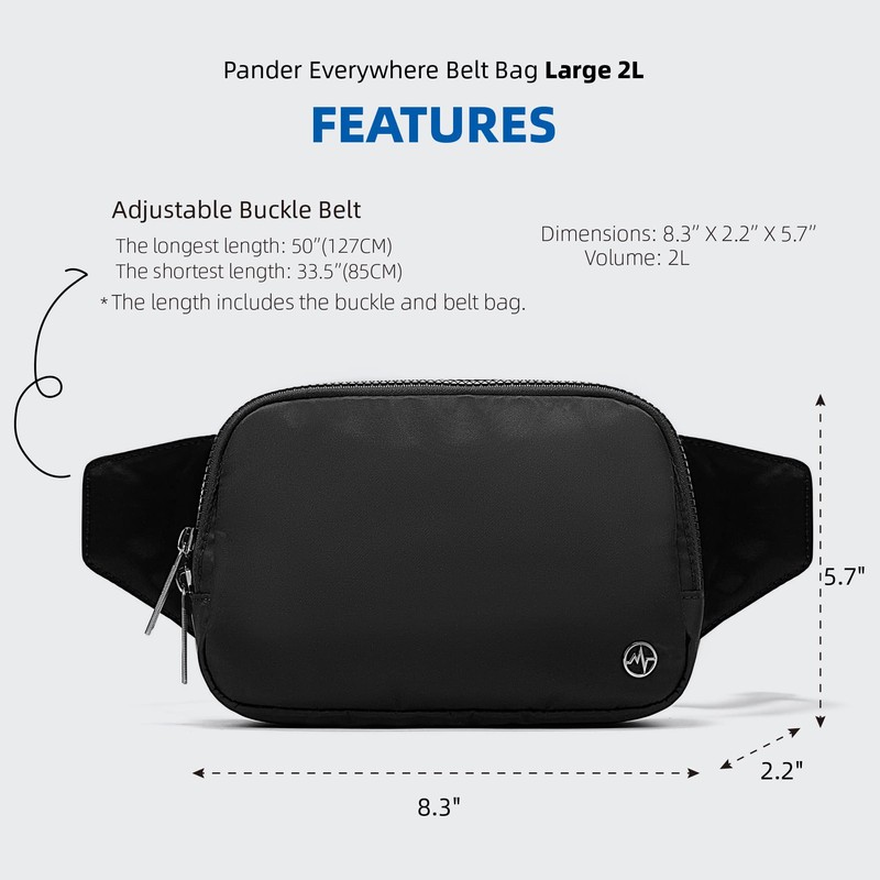 Everywhere Belt Bag Large 2L, Pander Waterproof Everywhere Fanny Pack