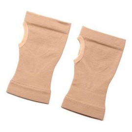 Glove-Type Compression Wrist Support (2-Pack) with Pad for Exercise, Carpal Tunnel, and Pregnancy Ligament Skin Color Set/L