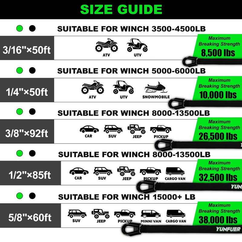 Synthetic Winch Rope with Hook, 3/8" x 92ft 26500LBS Winch