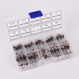 72PCS Fast-Blow Glass Fuse Assortment Kit 6x30mm Ampere Values: 0.5A-30A