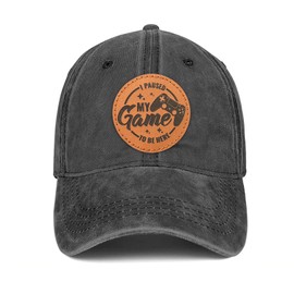 Gaming Hat for Men Women,Hats Gifts for Teenage Boys Game Lover,Adjustable Cotton Leather Patch Gamers Baseball Cap, I Paused My Game to Be Here-round, One Size