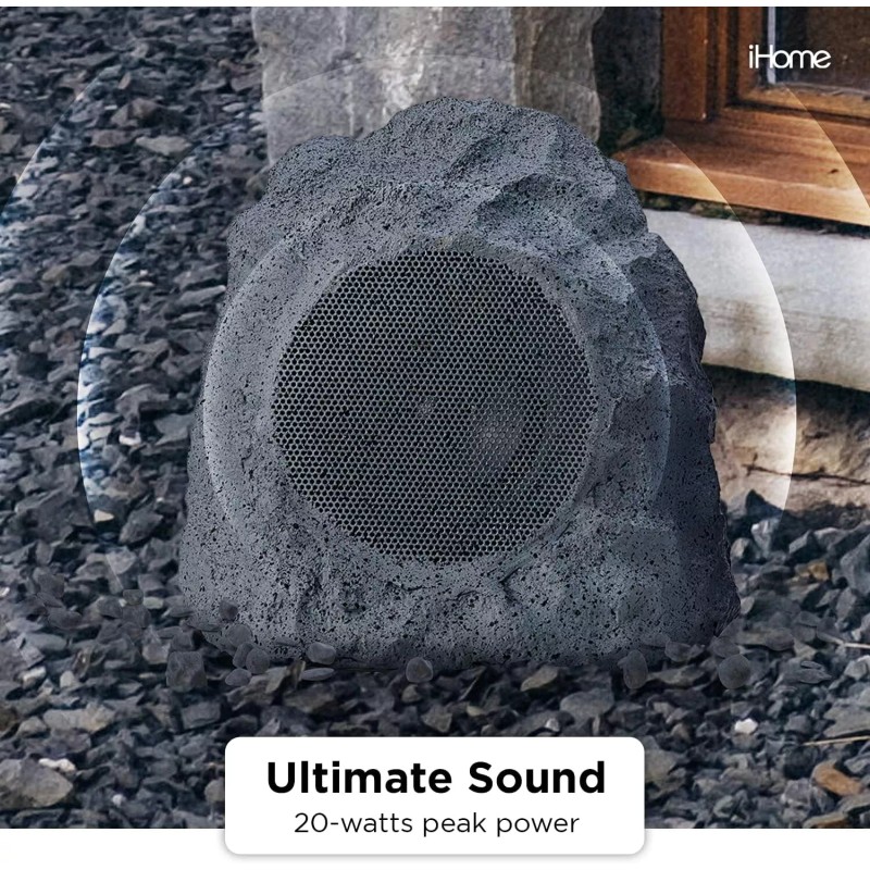 iHome Bluetooth Weatherproof Outdoor Rechargeable Rock Speakers (PAIR)
