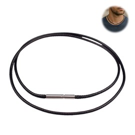 AzureRay Men's Leather Necklace, 2 mm Leather Necklace with Rubber Chain, Black, Modern Jewellery for Any Occasion, Leather, No Gemstone