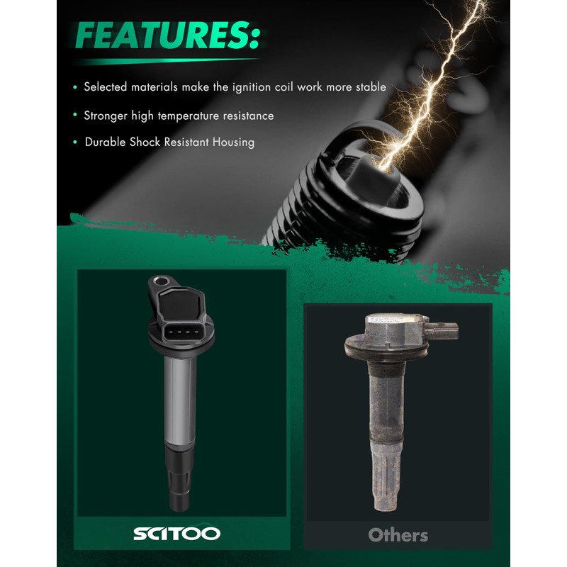 SCITOO UF596 4 ignition coils with 4 iridium Spark Plugs