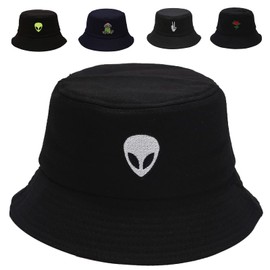 Cotton Bucket Hat for Women Men Summer Travel Sun Beach Bucket Cap, Unisex Outdoor Fisherman Hat (Alien White)