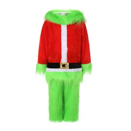Pivanzore Green Christmas Clothes for Kids Boys Monster Christmas Furry Suit Santa Outfits Christmas Sets Party 2Pcs Outfits (Green, 3-4T)