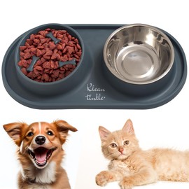 Pets Dog Bowl Set - Anti Skid Removable Double Slow Feeder Dog Bowls with Non Skid Silicone Mat - Stainless Steel Dog Water Bowl for Cats & Pets – A Beautiful Slate Gray Color