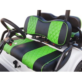 Huskey Golf Cart Front Rear Seat Covers for Club Car DS 2000.5-UP Models, Custom Fit, Black/Lime Green Diamond Stitching, Marine Grade Vinyl Material, Staple on