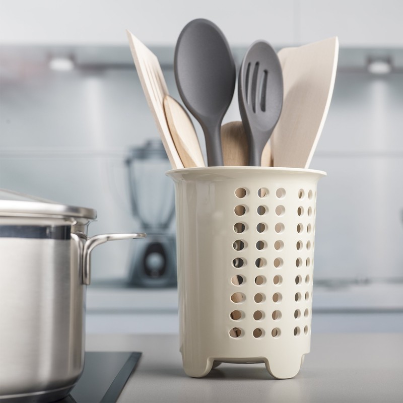 Zeal Cutlery Drainer/Utensil Pot, Melamine, Cream, 14 x 14 x