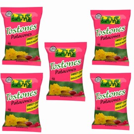 Lam's Tostones Sweet Chili, No Trans Fat, Gluten Free, 5 x 4 oz, Smashed Plantain Chunks, Thin and Crispy (Pack of 5, Sweet Chili)