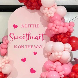 JarThenaAMCS A Little Sweetheart Is on The Way Gender Reveal Party Decal Sign Pink Valentine' s Day Baby Shower Heart Wall Stickers for He or She Balloon Arch Backdrop Photo Props