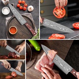 COOKLET'S Chef Knife, 8 Inch Professional VG10 Damascus High Carbon Stainless Steel Ultra Sharp Chef Knife, Vegetable Meat Kitchen Cooking Knife, G10 Ergonomic Color Wooden Handle with Luxury Gift Box