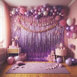 Metallic Tinsel Curtains Purple 1M x 2M Foil Flow Curtain Background Streamer Birthday Party Backdrop Wedding Holiday Christmas Graduation Decoration Pack of 1