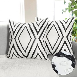Betylifoy Outdoor Waterproof Throw Pillow Covers Set of 2 Water Resistant Pillow Covers 18 x 18 inches Boho Black and White Decorative Pillow Covers for Sofa Couch Outdoor Furniture Decor (White)