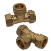 PipestationÂ® 15mm Brass Compression Tee Pipe Connectors for Copper Pipe - Pack of 2