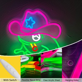 Frog Cowboy Neon Signs,Frog Cowboy Lamp Led Signs Lights Neon Signs for Wall Decor, Adjustable Brightness Night Light Man Cave Game Room Decor, USB Powered for Bedroom Party Bar Wedding Christmas