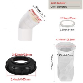 IBC Tote Lid Cap with Filter IBC Ton Barrel Caps Water Tank Lids with PVC Pipe for 275 Gallon Tank (165mm 45°)